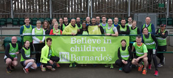 Barnardo’s marathon runners enjoyed VIP treatment in Battersea Park with Daley Thompson, Baroness Floella Benjamin and Snowy Brooks  