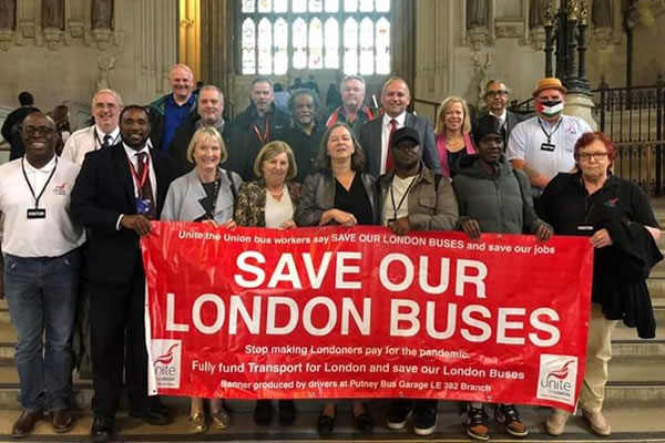 Fleur Anderson in parliament with other Labour MPs and drivers protesting against cuts