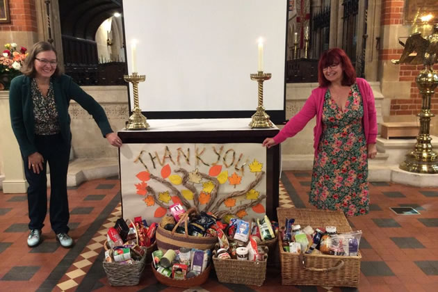 Fleur Anderson with donations from this year's Harvest Festival 