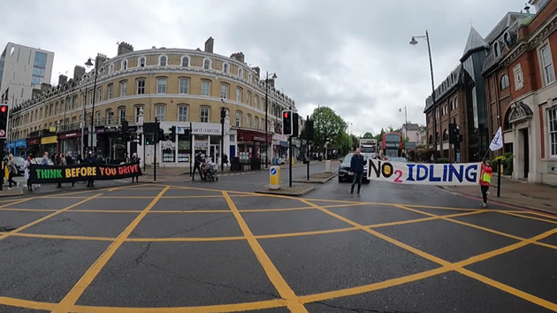 The protest was held at the junction of the High Street and Upper Richmond Road 