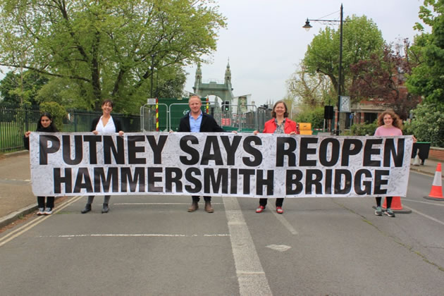 Fleur Anderson campaigning on the bridge with Sam Tarry MP and Elly Baker MLA 