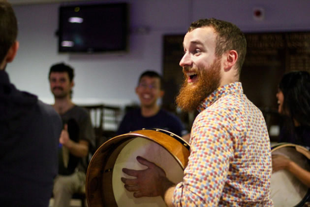 Percussionist Ruairi Glasheen come to Putney Festival to give a beginners workshop on the Bodhràn,
