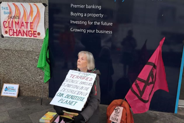 Caroline Hartnell carried out her “Rebellion of One” outside Barclays in Putney 