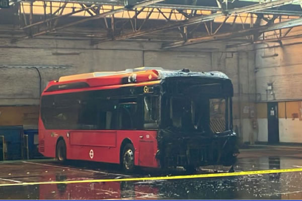 The burnt out bus after the fire