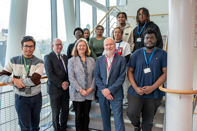 Fleur Anderson (centre) meeting people to talk about apprenticeships 