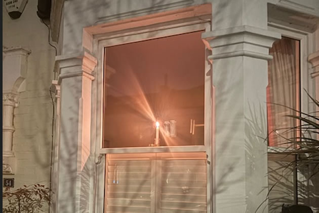 The candle in the window on Festing Road this Monday