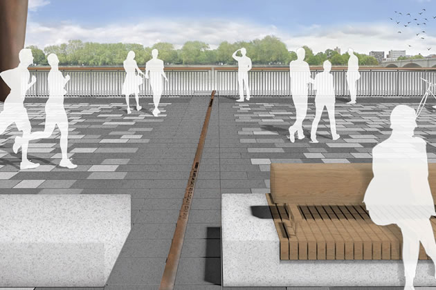 View out to river showing Boat Race marker line. Picture: BMB/AAJV 